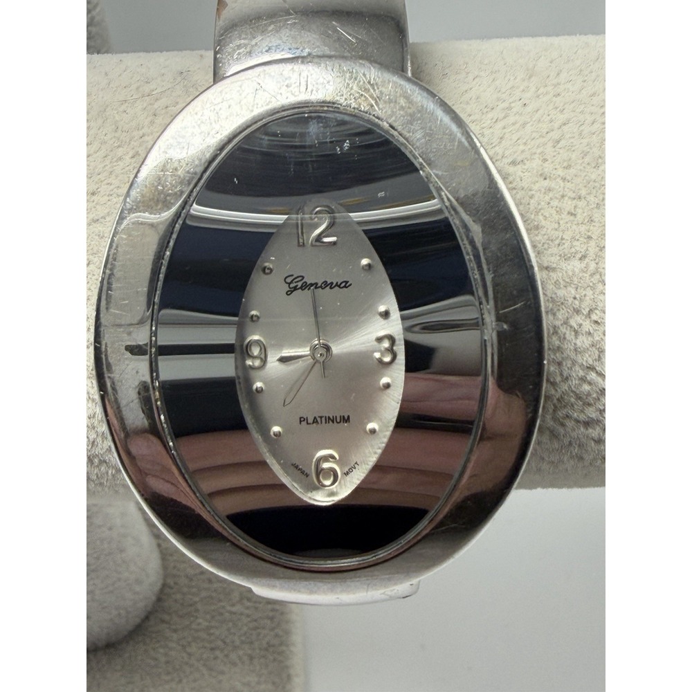 Geneva 6688 New Battery Ladies Cuff Watch 39MM 6" Silver Tone